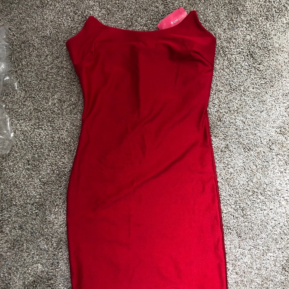 red bodycon dress w/ clear straps